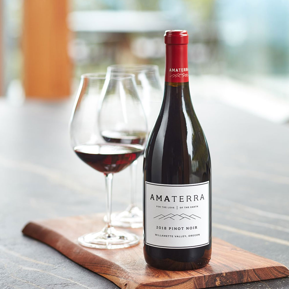Amaterra Red Wine bottle with glasses